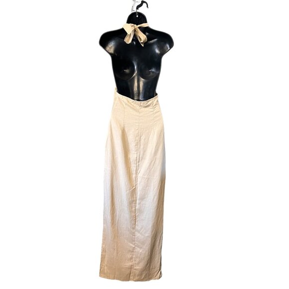 Lioness Womens Halter Dress Small Tan Linen Blend Sheath Maxi - Picture 6 of 16